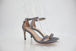 Stuart Weitzman Nunaked Ankle Strap Sandals Silver Gray Glitter Size 5 Evening